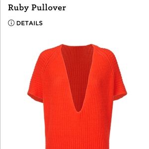 Cabi Red Orange Ruby Knit Slouchy Oversized V Neck Short Sleeve Sweater Top